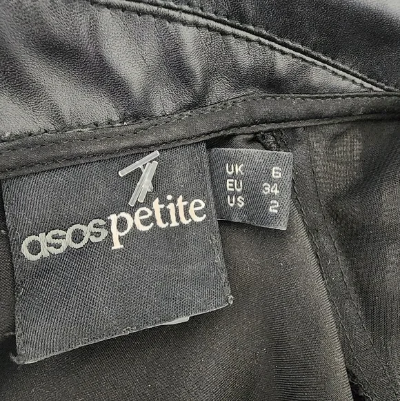 Asos Petite Swing Dress In Velvet Check With Leather Look Collar‎ Black Size 2 - Picture 3 of 12